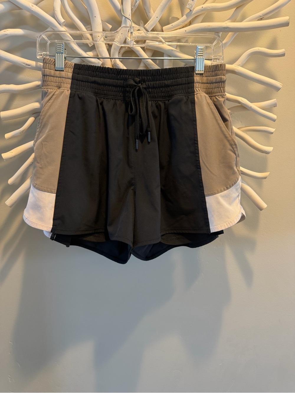 YPB Black, Taupe & White Colorblock Athletic Shorts